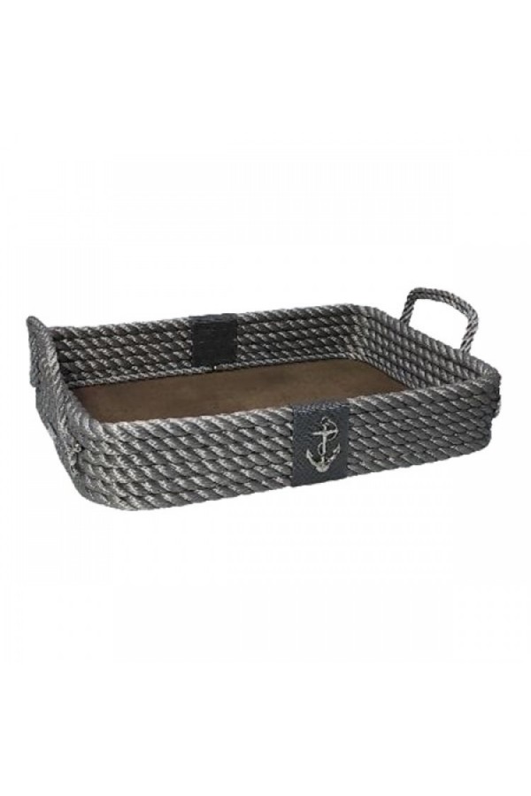 HALATLI DERİ TABANLI DİKDÖRTGEN GRI TEPSİ 26x37x7 cm