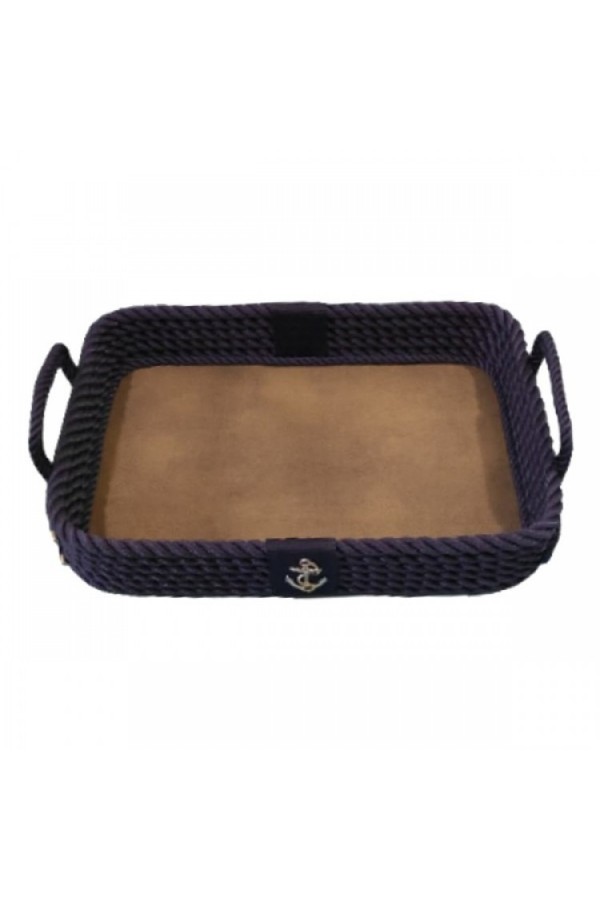 HALATLI DERİ TABANLI DİKDÖRTGEN LACİVERT  TEPSİ 26x37x7 cm