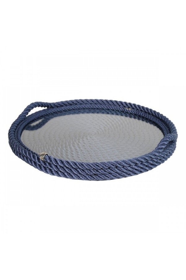 HALATLI LACİVERT CAM TABANLI YUVARLAK TEPSİ 45Rx4cm