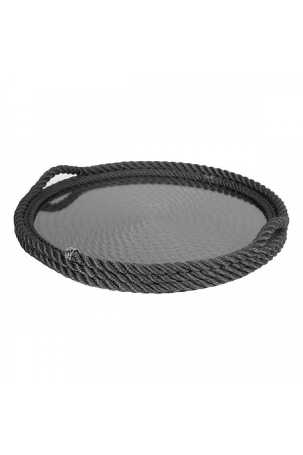 HALATLI SİYAH CAM TABANLI YUVARLAK TEPSİ 45Rx4cm