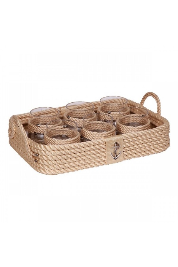 HALATLI BEJ VİSKİ BARDAKLI TEPSİ 26x37x7cm
