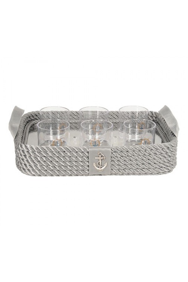 HALATLI GRİ VİSKİ BARDAKLI TEPSİ 26x37x7cm