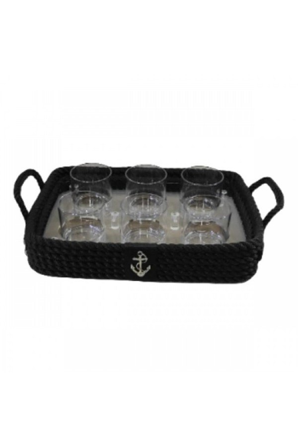 HALATLI SİYAH  VİSKİ BARDAKLI TEPSİ 26x37x7cm